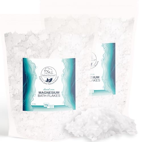 Natural Elephant Dead Sea Magnesium Bath Flakes | 10 lb (Pack of 2 5lb Bags) | Pure Magnesium Chloride Soak for Body and Foot | Ideal for a Soothing Bath Experience | Alternative to Epsom Salt