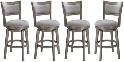 PrimeZone Swivel Bar Stools Set of 4, 26 Inch Counter Height Barstools, High Back Bar Stool with Solid Wood Legs & Wrap-Around Footrest, Counter Stools for Kitchen Island, Pub, Grey