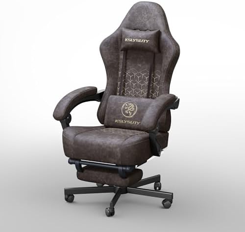 Gaming Chair Breathable Leather with Pocket Spring Cushion,Wide and High Ergonomic Office Chair with Headrest,Computer Gaming Chair with Footrest for Adult and Teen,Brown