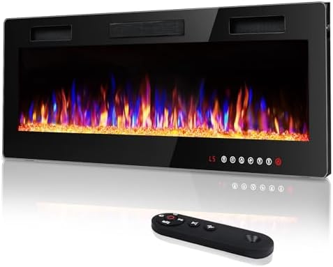 Vitesse 50 inch Ultra-Thin Electric Fireplace in-Wall Recessed and Wall Mounted Linear Fireplace Heater with Multicolor Flame,Timer,Low Noise,750/1500W,Touch Screen & Remote Control(50’’)