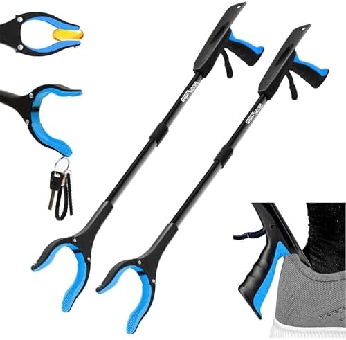 2 Pack 32 inch GrabRunner Folding Reacher Grabber Tool with Strong Magnetic and Swivel Head (Blue Blue)