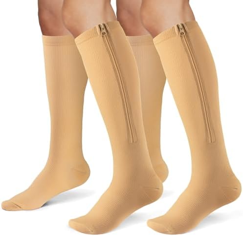 Zipper Compression Socks for Women & Men 2 Pairs,15-20mmhg Closed Toe Compression Stocking is Best for Athletic Running,Hiking