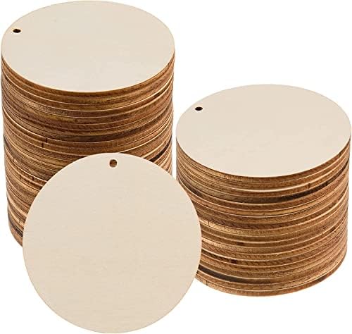 120 Pcs 3 Inch Unfinished Rounds Wooden Circles with Holes Wooden Tags Round Wood Discs Cutouts for Crafts Natural Blank Wood Circle Ornaments Hanging Tags for DIY Crafts, Party, Christmas, Home Decor