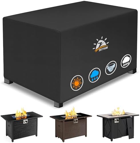 Fire Pit Cover Rectangular 52 Inch - Outdoor Fire Table Cover Rectangle Heavy Duty & Waterproof, 600D Patio Propane Gas Firepit Cover Rectangular Fade & Weather Resistant - 52 x 34 x 24 Inch