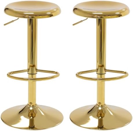 Bar Stools - 2 Pack, Adjustable Swivel Height Counter Bar Stool, Modern Metal Barstools, Backless Barstool for Bar, Kitchen Island, Pub, Gold