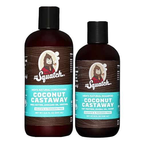 Dr. Squatch Coconut Castaway Men's Shampoo + Conditioner Hair Bundle - Keeps Hair Looking Full, Healthy, Hydrated