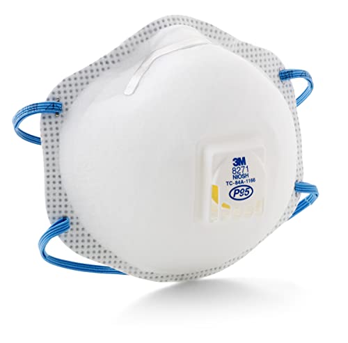 3M Particulate Respirator 8271, P95, Pack of 10, NIOSH APPROVED, Cool Flow Exhalation Valve, Braided Headband, Adjustable M-noseclip, Disposable General Purpose for Dust and other Particles