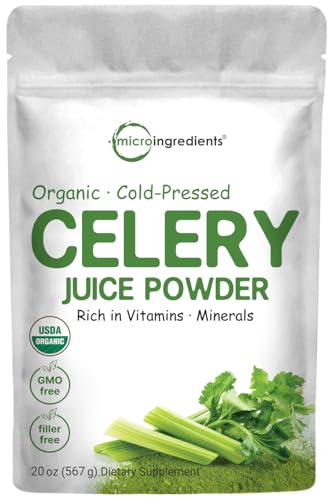 Organic Celery Juice Powder, 20 Ounce (1.25 Pound), 71 Serving, Celery Detox and Cold Pressed, Boosts Immune System, Energy and Supports Gut Health, Rich in Immune Vitamin C and Minerals, VeganGET 20% OFF STOREWIDE!