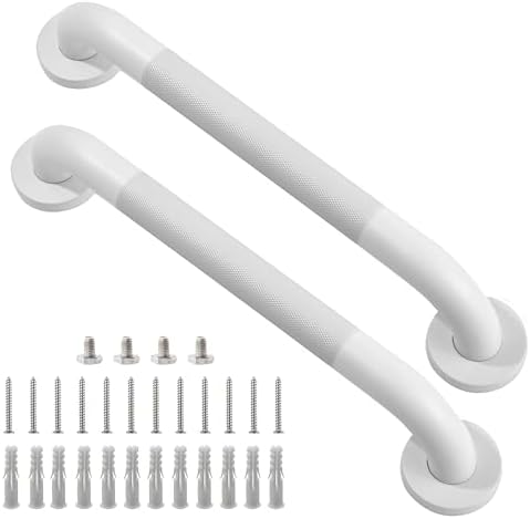 Shower Grab Bar, 2 Pack 16 Inch White Bathroom Grab Bar, 1.25" Diameter 304 Stainless Steel Anti-Slip Grab Bars for Bathtubs and Showers, Handicap Shower Grab Bar for Seniors Elderly