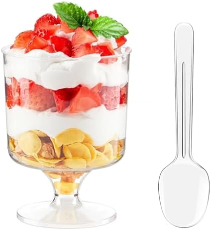 160 Pack 5oz Small Dessert Cups with Spoons, Clear Parfait Cup for Party, Serves 80 Mini Plastic Goblet Wine Shot Cup for Fruit Ice Cream Mousse Pudding Appetizer Bowl