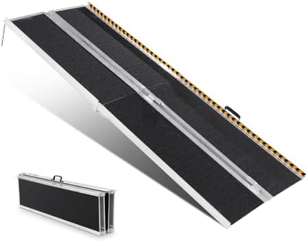 VEVOR Portable Wheelchair Ramp 7FT, Non-Slip Aluminum Folding Handicap Ramp, Door Threshold Ramps for Wheelchair for Home,Wheel Chair Ramp Steps, Cars, Scooter, Cart, Curbs, Stairs