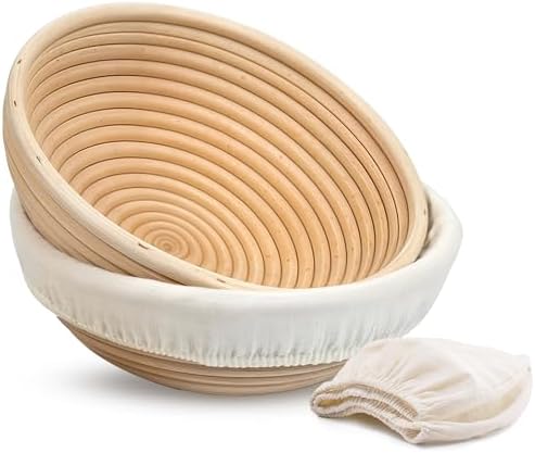 Banneton Bread Proofing Basket, Kook, Sourdough Proofing Bread Basket, Bread Banneton Proofing, Artisan Sourdough Making Baskets, 9 Inch Rattan Baskets and Cloth Liners, Set of 2, Round