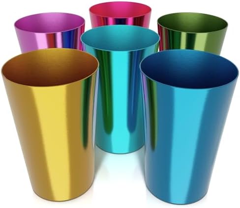 6 Pcs Aluminum Tumblers 15 oz - Lightweight, Durable, and Reusable Metal Cups | Vibrant Festive Colors for Hot and Cold Beverages | Sturdy Anodized Design for Parties and Outdoor Use | Dishwasher Safe