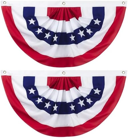 2 x 4 Ft American Pleated Fan Flag, USA Patriotic Half Fan Bunting Flag, Decoration Flags (red-2pcs)