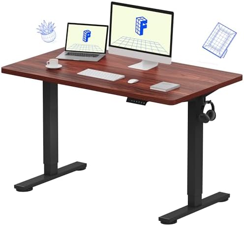 FLEXISPOT EN1 Whole-Piece Standing Desk, 48 x 24 Inches ElectricHeight Adjustable Desk for Home Office (Black Frame + Mahogany Top, 2 Packages)