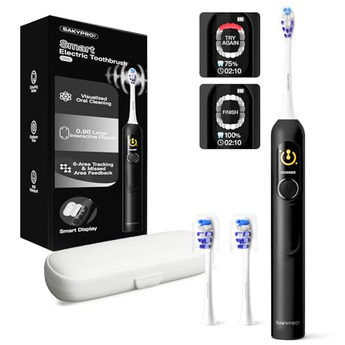 Electric Toothbrush with AI Smart Screen for Adults Kids Teens | 150-Day Battery, Real-Time Brushing Map | Whitening Mode, 3-Min Timer, Travel Case | Family Sonic Toothbrush (G5S Black)