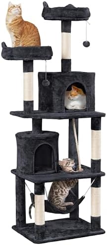 Yaheetech Cat Tree, 70.5in Cat Tower for Indoor Cats, Multi-Level Cat Condo with Scratching Post, Cat Climbing Tower Activity Center w/Plush Perches & Hammock & Dangling Ball for Kitten Black