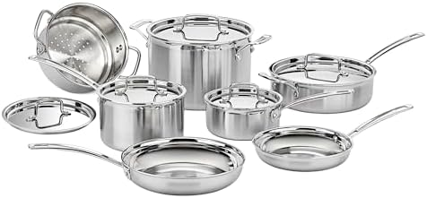 Cuisinart 12-Piece Cookware Set, MultiClad Pro Triple Ply Stainless Steel Cookware Set, Heat Surround Technology, Cool Grip Stick Handles, Oven Safe Up to 500°F, MCPS-12N, Silver