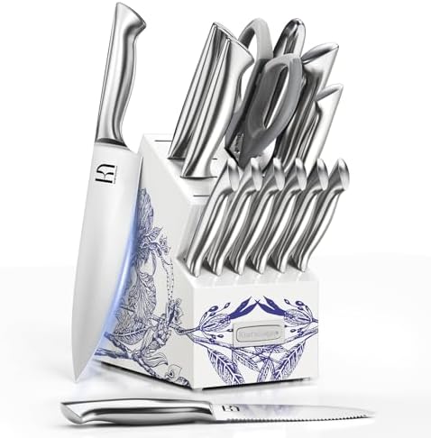 Kitchen Knife Set - Phantom Iris X5 Knife Block Set - Top-tier Performance, 15 Pcs Premium High Carbon Stainless Steel Knife Set with Block and Sharpener, Professional Chef Knives Set