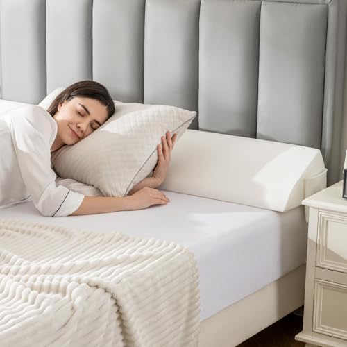 King Bed Wedge Pillow Headboard (76"x10"x6"), Bed Mattress Gap Filler Close The Gap (0-6 in) with Side Pocket