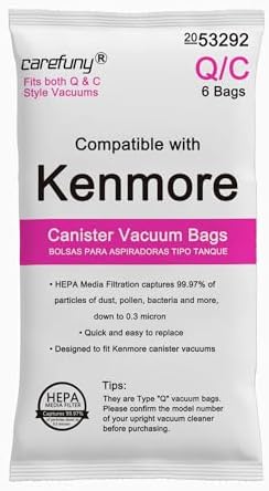 6 Pack Type Q HEPA Canister Vacuum Bags for Kenmore, 53292 Replacement Canister Vacuum Cleaner Bags for Kenmore 81214, 81414, 81614, 81615, 81714, 21814, BC7005, BC3005,BC2005