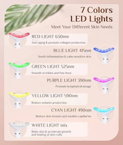 7 Color Galvanic Machines - Red Light Therapy for Face and Neck, Face Massager Tool for Wrinkles, Double Chin, Vibrating Facial Massager with Thermals, White