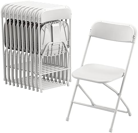 Allpop 10 Pack Plastic Folding Chair, 300lb Capacity, Portable Commercial Chair with Steel Frame for Home Office Wedding Party Indoor Outdoor Events, Stackable, White