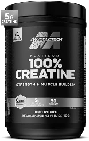 Creatine Monohydrate Powder MuscleTech Platinum Pure Micronized Muscle Recovery + Builder for Men & Women Workout Supplements Unflavored (80 Servings)