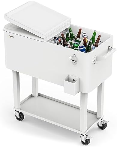 VINGLI 80 Quart Rolling Ice Chest, Portable Patio Party Bar Drink Cooler Cart, with Shelf, Beverage Pool with Bottle Opener