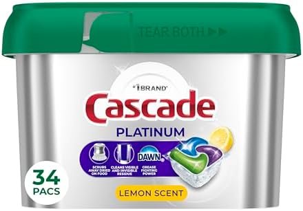 Cascade Platinum Dishwasher Pods, Dishwasher Detergent, Dish Detergent Soap, Lemon, 34 Count