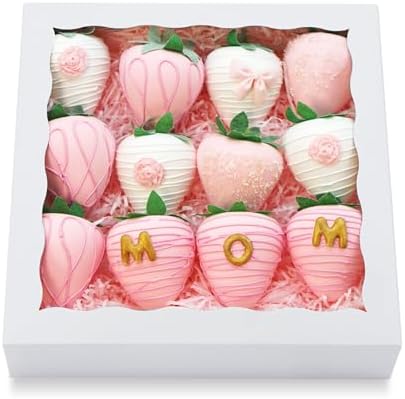 15pcs 8x8x2 Inch White Bakery Boxes Pie Boxes Cookie Box with window Chocolate Covered Strawberries Box for Christmas Valentine's Mother's Day