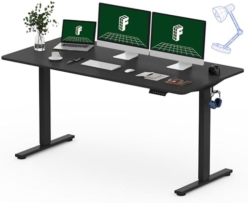 FLEXISPOT One-Piece Electric Standing Desk, 60 x 24 Inches Adjustable Desk with Seamless Desktop, Memory Controller Height Adjustment (Black Frame + Black Desktop, 2 Packages)