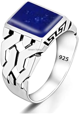 Solid 925 Sterling Silver Rectangle Shape Gemstone Men Signet Rings, Beautiful Handcrafted Anniversary, Christmas Gift for Fathers, Son, Boyfriend, Friend