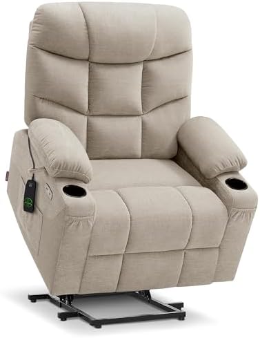 MCombo Power Lift Recliner Chair with Extended Footrest for Elderly People, Fabric 7287 (Oatmeal, Medium)