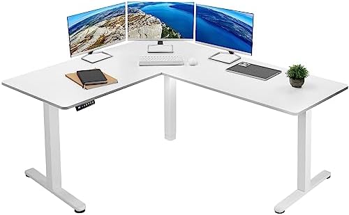 VIVO Electric Corner 63 x 55 inch L-Shaped Standing Desk, Memory Height Adjustment, White Top White Frame, DESK-E3CTW