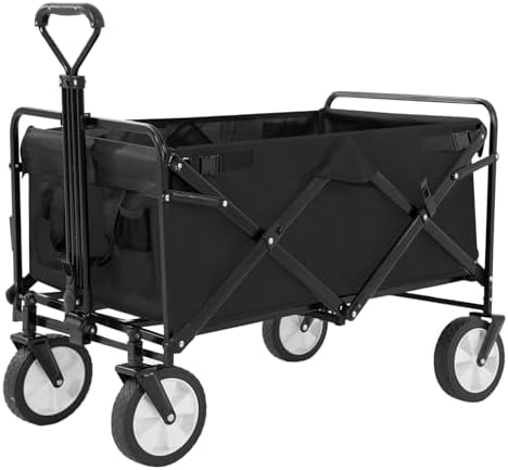 PayLessHere 39" Collapsible Wagon Folding Foldable Garden Cart with Large Capacity, 330 LBS Capacity Portable Utility Wagon Cart Heavy Duty for Beach Camping Shopping Garden,Black