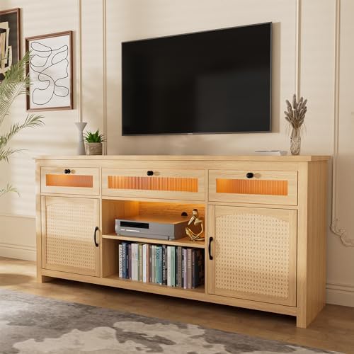 LED TV Stands for for 65" TV, Entertainment Center with 2 Storage Cabinet and Barn Doors, 59 Inch TV Console with 3 Drawers & Adjustable Shelves, Media Console for Living Room, Bedroom