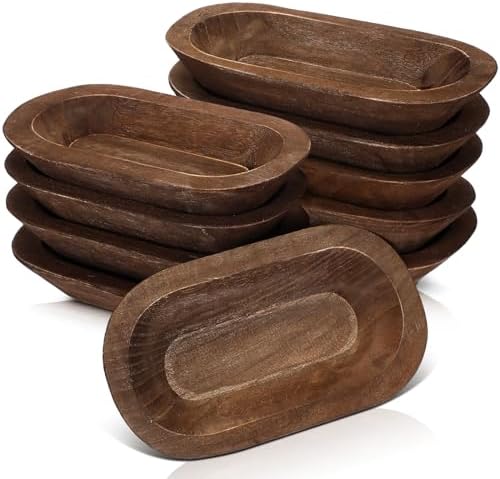 Nuogo 10 Pack Wooden Dough Bowls Bulk Rustic Dough Bowls for Wedding DIY Candle Home Crafts Making Farmhouse Fruits Supplies Decoration(8.5 Inches,Brown)