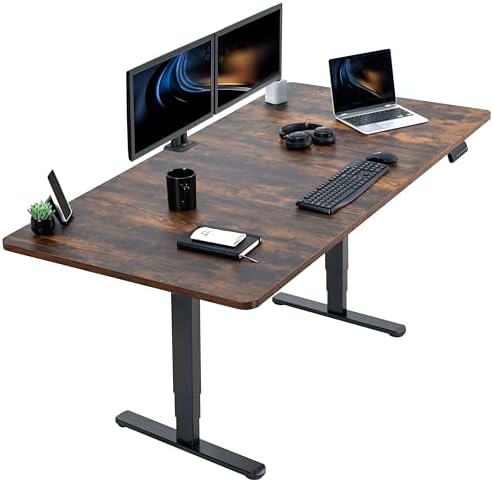 VIVO Electric 71 x 36 in Dual Motor Rustic Sit Stand Desk, Memory Height Adjustment, 2B Series, Vintage Brown Top Black Frame, DESK-KIT-2B7N-36
