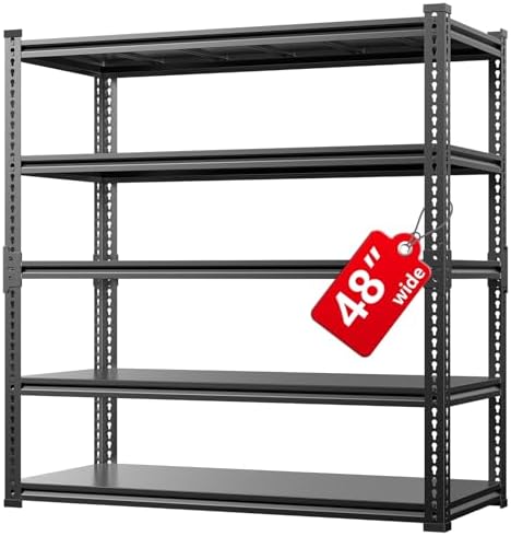 Garage Shelving, 48" Wide 5-Tier 3000lbs, Boltless Assembly, Adjustable Large Garage Storage Shelves, 48" W x 24" D x 72" H Heavy Duty Storage Rack