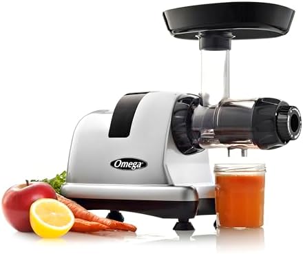 Omega Cold Press Juicer Machine, Vegetable and Fruit Juice Extractor and Nutrition System Makes Nut Milks Baby Food and Sorbets, Triple-Stage 80-RPM Slow Masticating Juicer, 200-Watts, Silver
