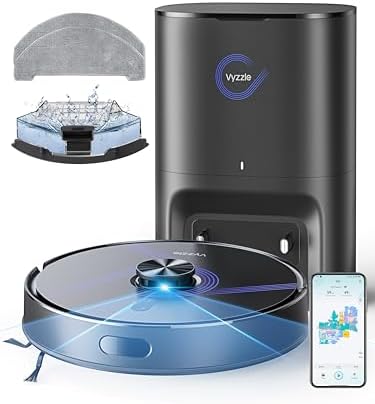 Vyzzle E20 Robot Vacuum and Mop, 60-Day Robot Vacuum Self Emptying, 5500Pa Suction, Zoned & Scheduled Cleaning, LiDAR Navigation, Vacuum Robot for Pet Hair, Carpets, Floors, WiFi/App/Voice Control