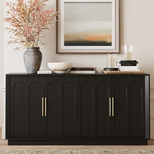 Sideboard Buffet Cabinet with Storage, Modern Accent Cabinet with Arched Doors, 67" Large Modular Media Console, Minimalist Credenza for Living Room Kitchen Dining Room Entryway, Black