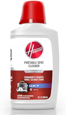 Hoover 32 oz Oxy Portable Spot Cleaner Solution, for use in Hoover CleanSlate Spot Cleaners, Carpet and Upholstery Cleaner, Remove Tough Colored Stains, Fresh Air Scent, White, AH31711