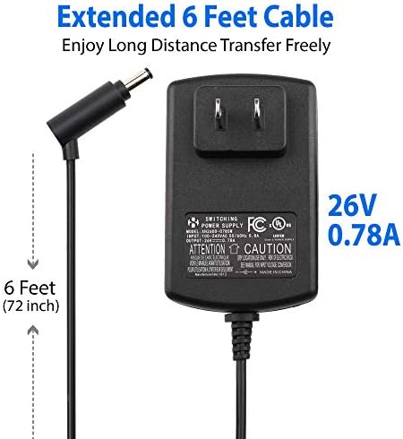 Charger for Dyson Cordless Vacuum V6 V7 V8 DC58 DC59 DC61 DC62 SV03 SV04 SV05 SV06 SV07 SV09 Absolute Animal Fluffy Motorhead Vacuum Power Supply, 26V 0.78A AC DC Adapter, UL Listed, 6FT Power Cord