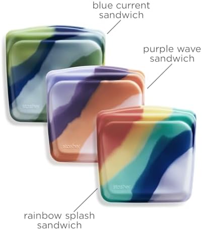 Stasher Premium Silicone Reusable Food Storage Bags, 3-Pack, Multi | Multi-Use Food Storage Bags, Lunch Bag, Travel Containers | BPA Free, Leak-free, Dishwasher-Safe, Eco-friendly