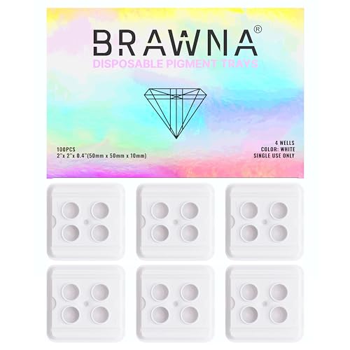 BRAWNA [ Deeper Wells ] 100 Pack Disposable PMU Ink Tray with 4 Wells - Ink Cup - Microblading Supplies - PMU Supply - Dental Mixing Well - White