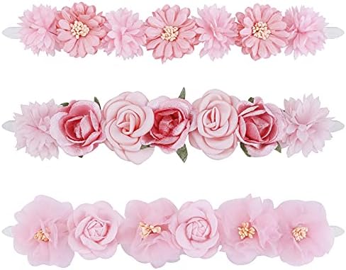 3pcs Baby Girl Floral Headbands Set-Elastic Hair Band Crown Flower Wraps for Newborn Infant Toddler