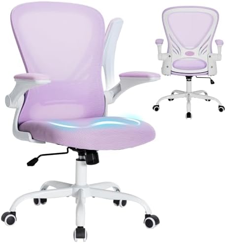 Comfortable Desk Chair Ergonomic Office Chairs with Lumbar Supoort and Flip-up Armrest Comfy Computer Chairs Study Chair for Home Office Purple