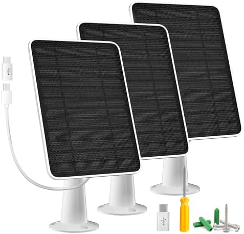 Solar Panel Charger Compatible with Arlo Essential 2K Outdoor(2nd Gen)/Essential XL Camera(2nd Gen)/Essential Spotlight, 5W Solar Panel with IP65 Waterproof 10ft Micro USB-C Cable & Wall Mount, 3 Pack